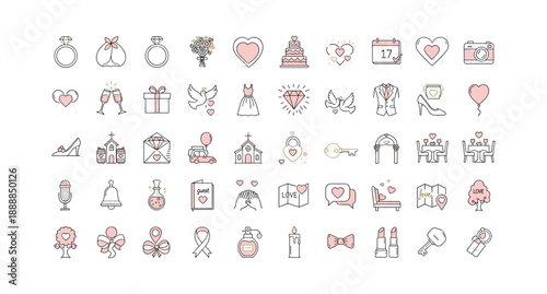 Charming wedding icons set for romantic celebrations and love themes