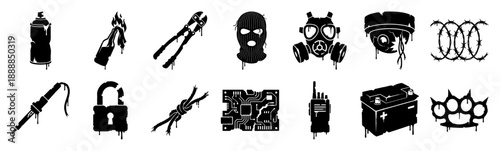 Grungy Street Art Graffiti Drip Icon Set for Urban Rebellion and Underground Cyberpunk Aesthetics