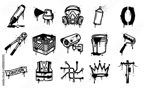 Gritty Spray Paint Drip Graffiti Street Art Element Kit for Urban Underground Culture Graphic Design