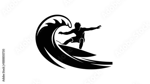 Dynamic Surfer Riding a Powerful Ocean Wave Silhouette