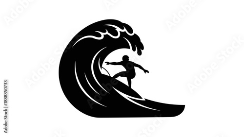 Surfer Riding Big Ocean Wave Silhouette Icon