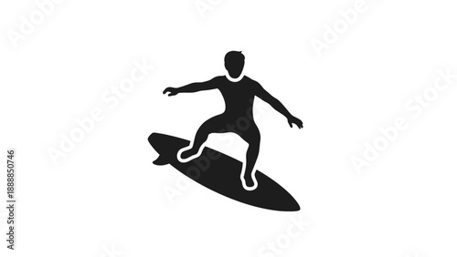 Surfer on Surfboard Silhouette Icon