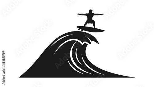 Surfer Riding Ocean Wave Silhouette Icon