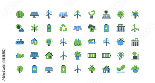 Sustainable energy icons collection for eco-friendly projects