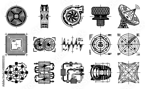 Technical Engraving Science and Engineering Asset Sheet for Industrial Design and Research Projects