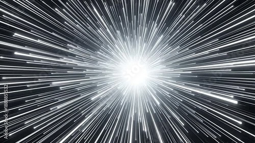 Abstract Light Burst with Dynamic White Streaks on a Dark Background Depicting Speed or Hyperspace