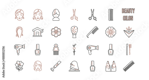 Collection of modern beauty icons for salon branding