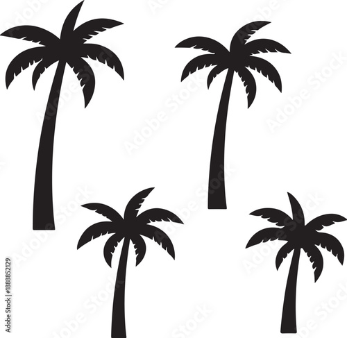  set of palm trees, palm, tree, tropical, vector, silhouette, beach, nature, leaf, illustration, summer, coconut, palm tree, island, plant, design, travel, pattern, sea, sun, palms, branch, palmtree