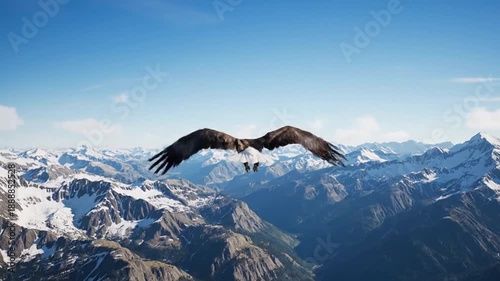 Eagle soaring mountain view