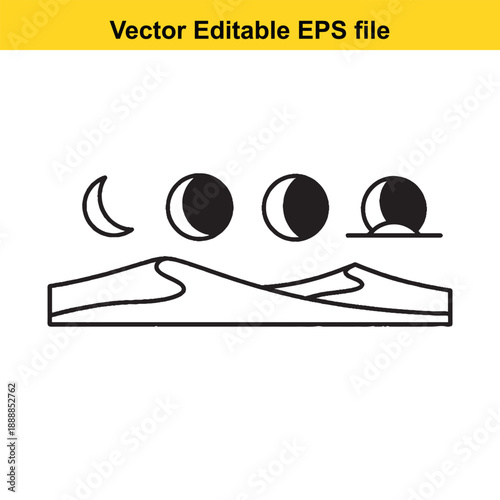  Lunar cycle phases over mountain range landscape
