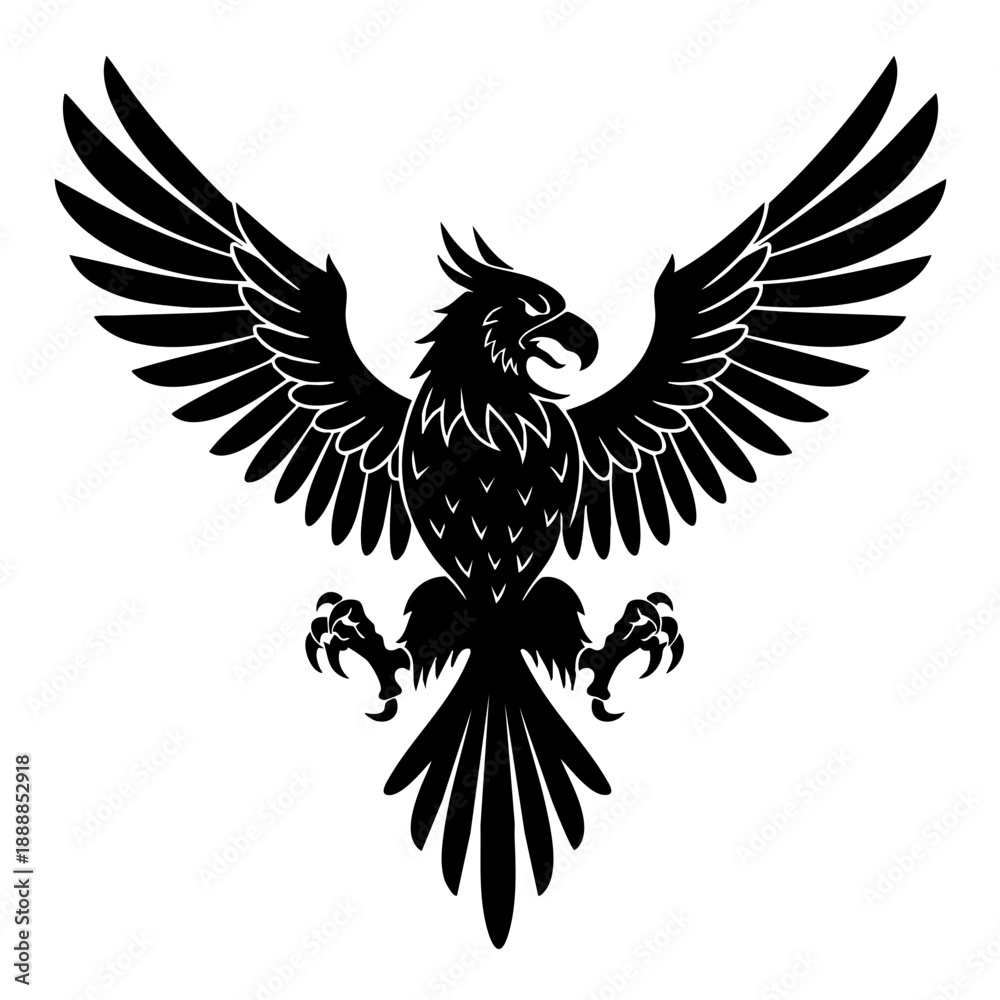 Obraz premium Elegant Silhouette Flying Phoenix With Spread Wings Mythology Bird Symbol
