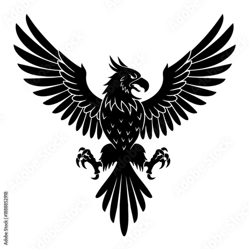 Elegant Silhouette Flying Phoenix With Spread Wings Mythology Bird Symbol