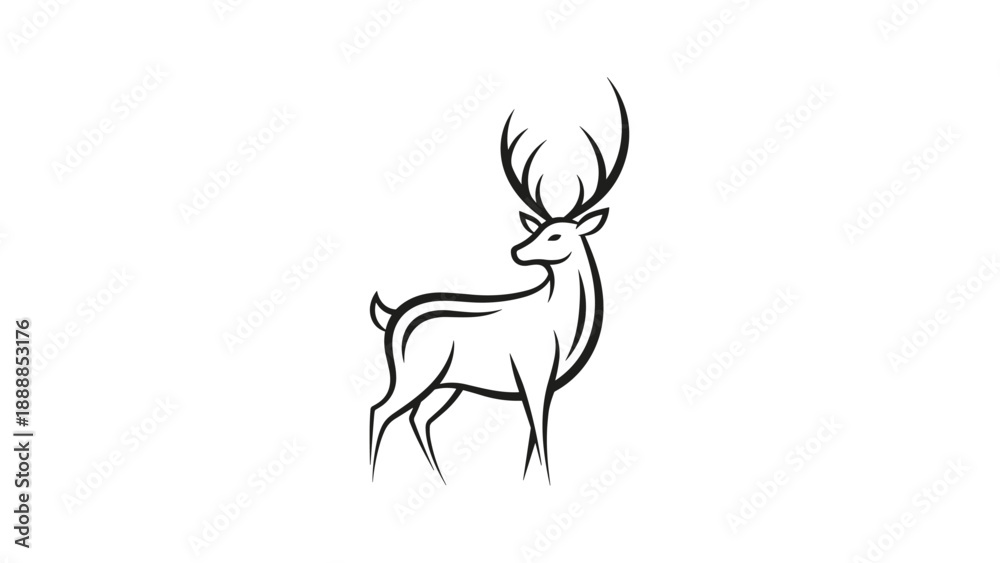 Fototapeta premium Elegant Stylized Deer with Majestic Antlers Line Art Logo Design
