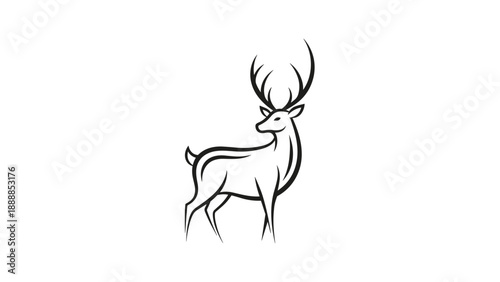 Elegant Stylized Deer with Majestic Antlers Line Art Logo Design