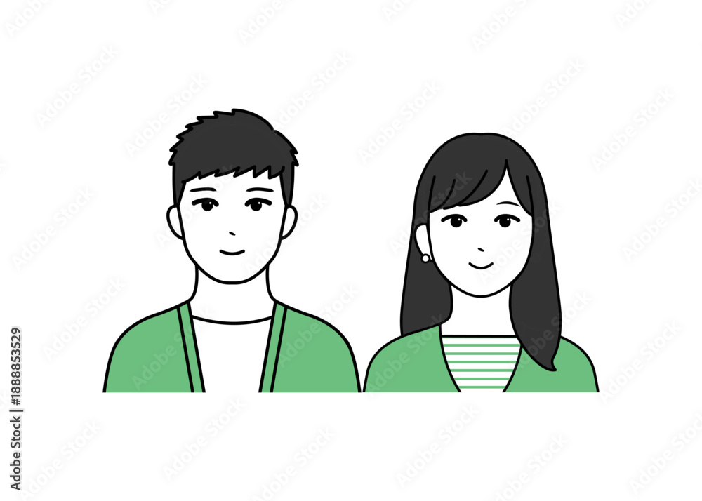 Obraz premium シンプルな線画で描かれた男女のカップルイラスト