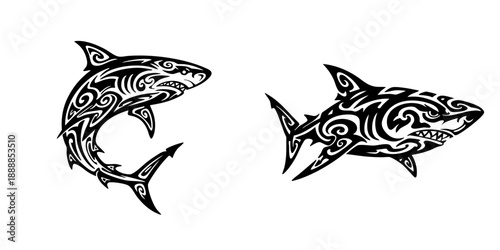 Tribal Style Detailed Shark Predator Marine Animal Icon Decorative Illustration