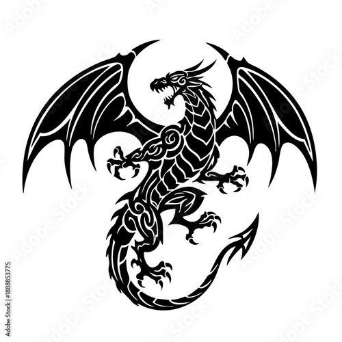 Wallpaper Mural Tribal Blackwork Dragon Winged Creature Mythical Beast Illustration Torontodigital.ca