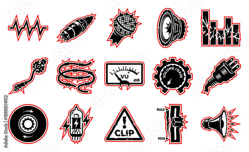 Edgy Grungy Audio Equipment Graphic Element Kit for Industrial Music and Underground DJ Branding