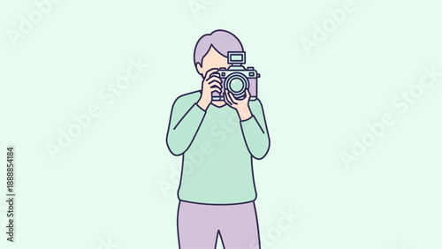 Illustration of a person taking a photo with a camera.