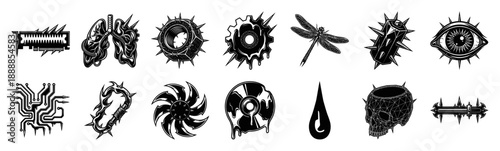 Cyberpunk Neo-Tribal Tech Element Kit for Industrial Dark Synthwave Graphic Design