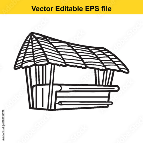  Vector editable eps file of a simple wooden gazebo with bench