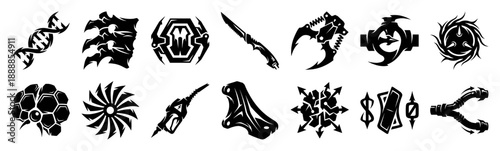 Aggressive Sharp Cyberpunk Mechanics Graphic Element Kit for Industrial Sci-Fi Tech Designs