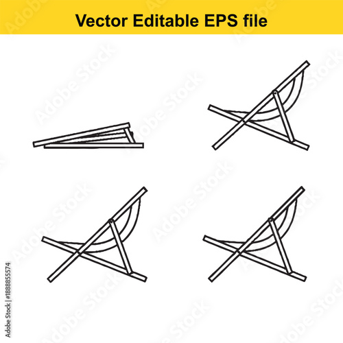  Collapsible beach chair vector illustrations set