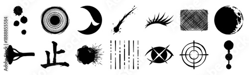 Ink Brush Celestial and Abstract Symbol Graphic Set for Dark Mystical Branding