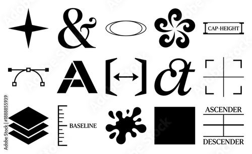 Minimalist Typography and Graphic Design Element Kit for Editorial Layouts and Branding Asset Sheets