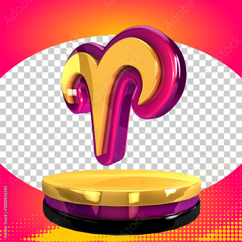 golden icon signs aries 3d render right view