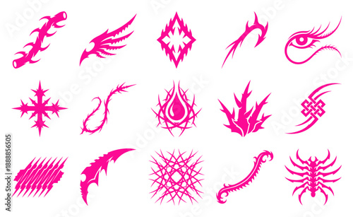Cyber-Sigilism Tribal Y2K Graphic Element Kit for Neo-Modern Streetwear Branding and Neo-Tribal Tattoo Design