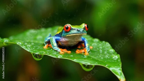 Frog on green leaf