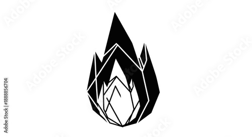 Abstract black flame icon with sharp geometric shapes and layered design.
