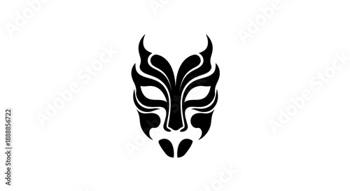 Quadro su tela Abstract black and white tribal animal face design with symmetrical patterns