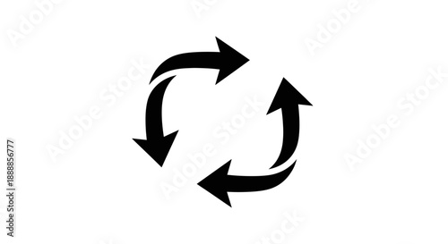 Black circular arrows forming a recycling or refresh symbol on white background.