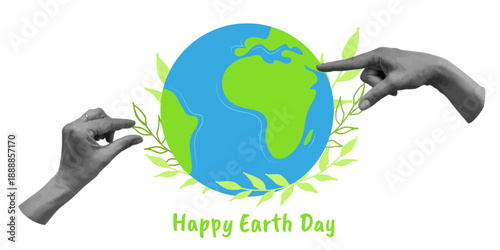 Earth Day World Environment Nature Planet Collage. World maps lush nature scenes and our blue planet. For eco-campaigns web banners posters or green marketing visuals. Vector illustration.