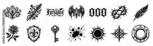 Dark Gothic Engraving Graphic Element Kit for Alternative Apparel and Tattoo Flash Design