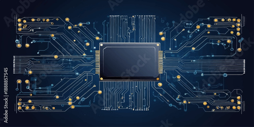 Futuristic computer chip background with glowing circuits and advanced digital technology concept