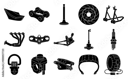 Isometric Technical Illustration Motorbike Parts Asset Sheet for Professional Mechanic and Engineering Schematics
