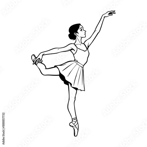 Dibujo con líneas de chica joven bailarina de ballet bailando con zapatillas de punta
