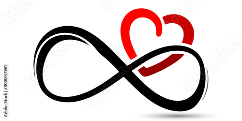 Minimalist Infinity Symbol Vector Illustration Featuring an Intertwined Red Heart for Romantic Wedding Anniversary Valentine Day Greeting Cards Love Symbols and Creative Digital Graphic Assets