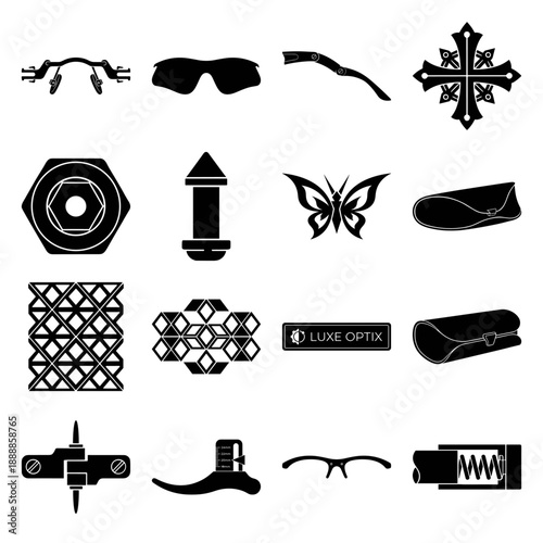 Black Silhouette Eyewear Engineering and Optical Hardware Element Kit for Optometry Branding