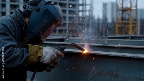 Welder working with sparks