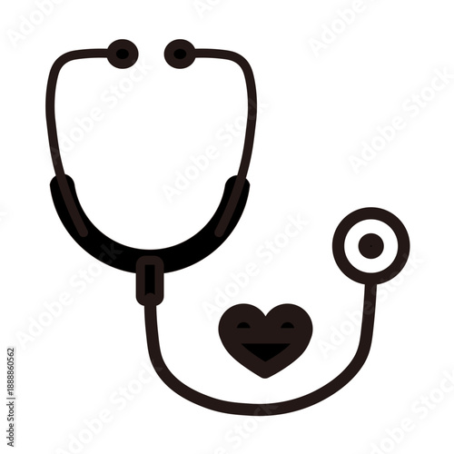 聴診器とハートのモノクロ医療アイコン
Monochrome Stethoscope and Heart Icon