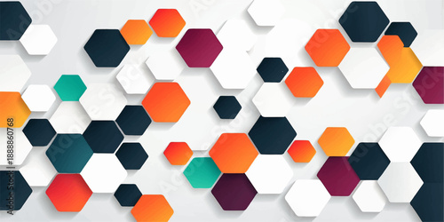 Abstract hexagon pattern background with colorful geometric shapes and modern technology style