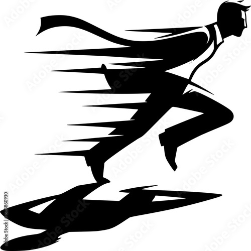 Dynamic Pursuit: A silhouette of a determined individual sprinting forward with trails indicating speed and relentless drive, embodying ambition and movement.
