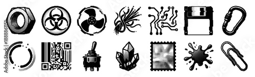 Retro Engraving Industrial and Digital Hardware Graphic Set for Cyberpunk Sci-Fi Design Projects