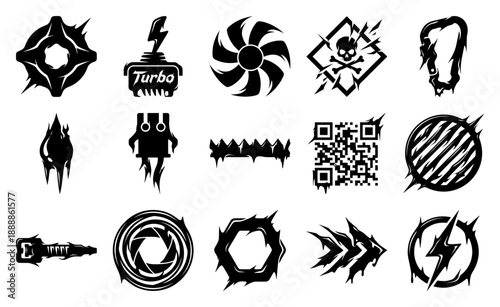 Edgy Cyberpunk Distorted Silhouette Graphic Set for Post-Apocalyptic Tech and Urban Streetwear Design