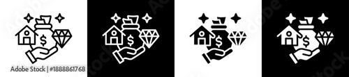 Net Worth Icon Set In Black And White Filled Style Collection