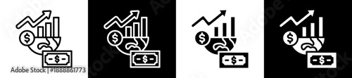 Economic Growth Icon Set In Black And White Filled Style Collection